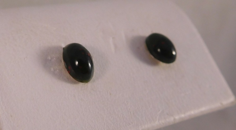 Handcrafted Sterling Bloodstone Cabochon Stud Earrings by Healing Light Stones