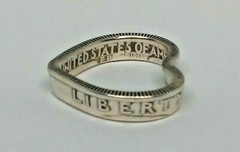 Heart Pendant made from US SILVER QUARTER coin ring 1940-1964 with chain