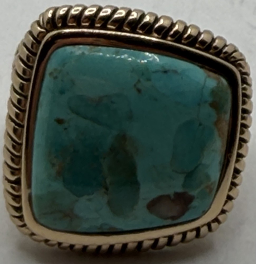 Barse Roped Square Blue Turquoise Bronze Statement Ring Size 10