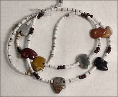 Earth Tone Gemstone Zuni Bear Fetish Animal w-Shell Heishi Eyeglass Chain Leash