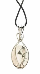 White Howlite Gemstone Pendant 18 In. With Silver Plated Wire Wrap, Gift.