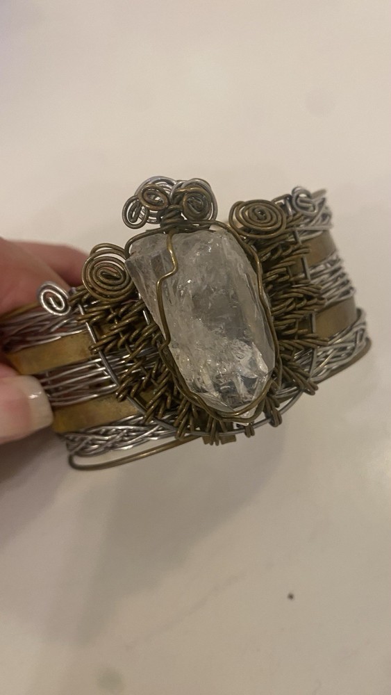 Boho Large Stone Handmade Twist Wire Cuff Bracelet