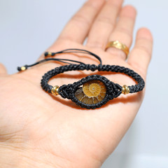 Prehistoric Echo • Ancient Ammonite Fossil Macramé Bracelet • Handmade Wristband