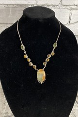 Tigers Eye Agate Gemstone Silver Plated Brown and Gold Statement Necklace