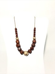 Women’s 18” Wood Chunk Bead Necklace W/ Gold Accents. Fashion Jewelry Necklace.