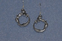 Silver Pewter Infinity Circle Mermaid Earrings w sterling hooks