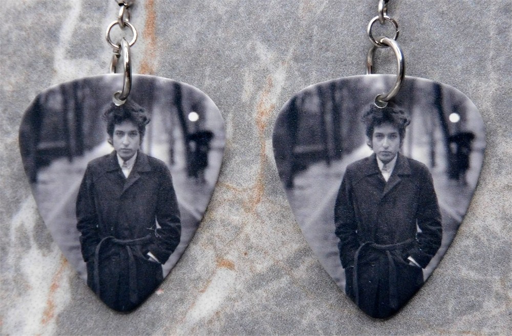 Black, Gray and White Bob Dylan Guitar Pick Earrings