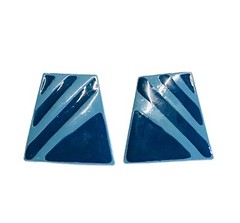 Vintage Two Tone Blue Stripe Trapezoid Art Earrings Modernist Geometric Fashion