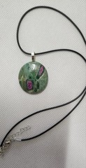 Pretty Ruby In Zoisite Pendant Necklace. Make a Statement! Great Gift!