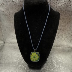 Handmade Glass Flower Image Pendant On Nylon Cord 16 Inches