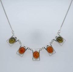 Oval Multi-Color BALTIC AMBER Square Necklace – 925 STERLING SILVER – Poland 41e