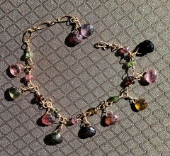 Gold filled Custom Rondelle and Pear shaped Tourmaline Wire adjustable Bracelet