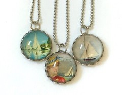 (1) Sailboat Sailor Artisan Silver-Plate Glass Round Cabochon Pendant Necklace