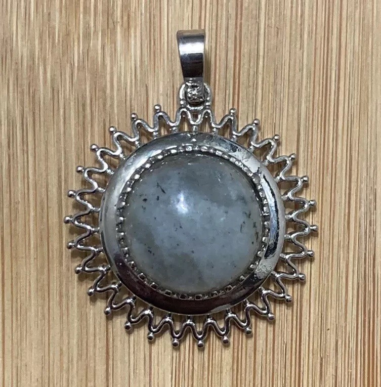 Labradorite Gemstone Sun Moon Pendant Necklace with 18″ inch Leather Chain
