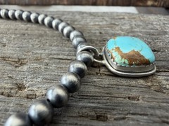 Sterling Silver Native Style SW No. 8 Turq & 5mm Desert Pearls Pendant Necklace