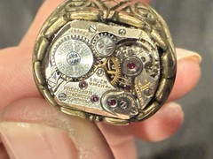 Artist Made Steampunk Watch Movement Ring Vintage Gruen 17 Jewel Filigree Brass