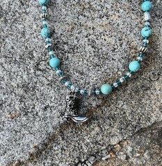 Handcrafted Turquoise-Dyed Howlite Boot Pendant & Silver Tone Statement Necklace