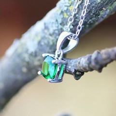 Handmade Lab Made Sapphire or Emerald Pendant Solid Sterling Silver 925