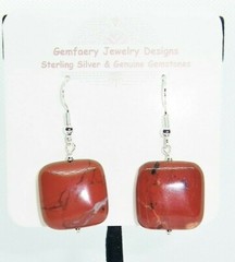 Sterling Silver Large Natural RED JASPER Gemstone Earrings #2904…Handmade USA