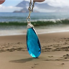 Gorgeous Glowing Lab Made Neon Blue Apatite Pendant in 14k Gold Filled, Handmade