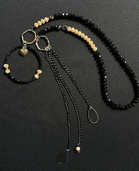 Handmade in Greece Black Champagne glass beaded Lariat Necklace Mothers Day Gift