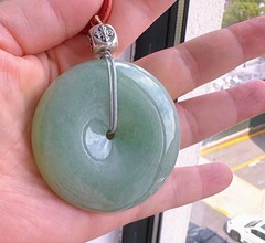 Huge 55mm Men Light Green Round Donut Bi Disc Silver jade jadeite pendant