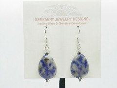 Sterling Silver Natural DENIM LAPIS Teardrop Dangle Earrings #144…Handmade USA