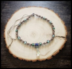 Natural and Brown Hemp Necklace With Green Glass Mushroom Pendant & Glass Beads
