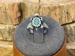 Vintage Native Navajo Sterling Silver Crushed Turquoise Turtle sz 3.5–2732.25