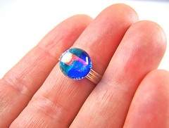 Dichroic Glass Ring Adjustable Tiny 1/4″ 8mm Cobalt Blue Turquoise Peach Orange