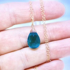 Lab Made Paraiba Tourmaline Pendant Wire Wrapped Briolette 14k Rose Gold Filled