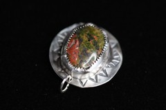 Unakite Green Natural Cabochon Gemstone 925 Sterling Silver Bezel Pendant 1″