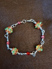 Handmade Silver Wire Multi-color Lamp And 4 mm Amber Beads Bracelet-7-8 Inches.