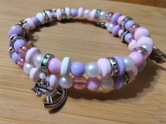 Handmade 13in Wrap Bracelet-Clay, Plastic, Glass, Rhinestone Spacers-3 Charms.