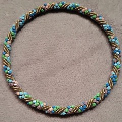 Beaded Wire Wrapped Coil Bangle Bracelet No Clasp Stackable