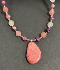 Handcrafted Pink Turquoise Necklace w/Cherry Quartz & Purple Sea Sediment Jasper