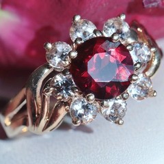 10k yellow gold halo ring 2.75ct garnet white sapphire size 6.75 handmade 3.5gr