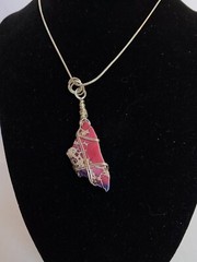 Wire Wrapped Colored Turqoise Pendant Hand Made On 24 Inch Sterling Silver Chain