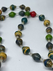 One Of A Kind Double Strand Recycled Artist Made Paper Bead Seed Bead Necklace