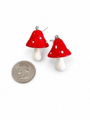 Cute Red Mushroom Dangle Earrings Fairycore Cottagecore Woodland Novelty Gift