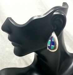 Sterling Silver Inlay Multi-Color Turquoise Teardrop Shape Earrings 7.4 Grams