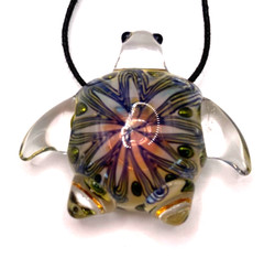 Hand Blown Art Glass Multi Color Flower Design Sea Turtle Necklace