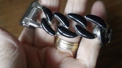 Watch bracelet, adjustable, stainless, black and grey watch face