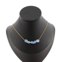 Stones And Minéraux. Necklace 5 Beads Aquamarine From Brazil. Chain Steel D