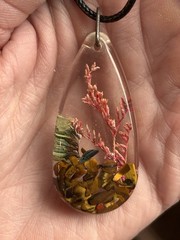 Handmade Tigers Eye & Flower Resin Healing Pendant Terrarium Nature Boho Jewelry