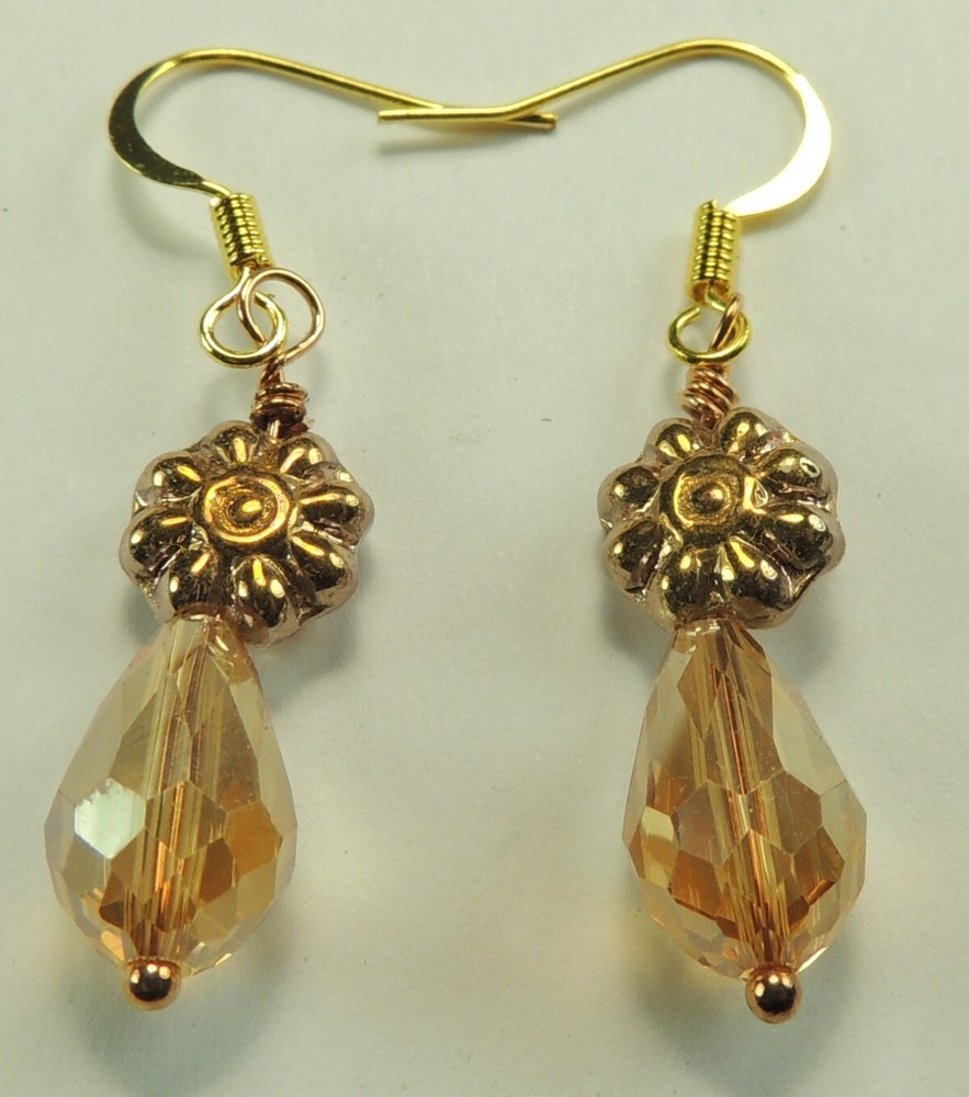 Briolette Crystal Dangle Drop Earrings Czech Flowers Handmade Jewelry