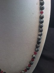 Handmade Indian Black Gray Labradorite & Red Jade Sterling Silver Necklace 21”