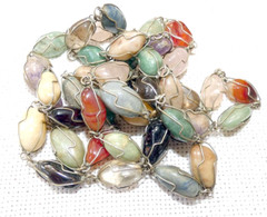 Mexico gemstone bead in silver wire frame long necklace, 127 gr.