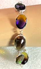 Silver MultiColor Simulated Gemstone BiColor Ametrine Bracelet Key Charm 7623