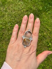 Huge Handcrafted Sterling Silver Rutilated Quartz Ring Size 9 Heavy 20.3 Grams